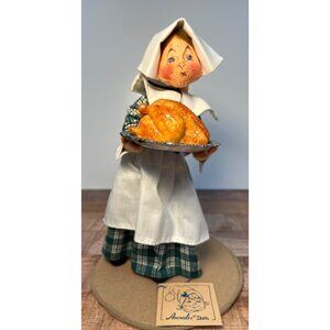 RARE Annalee Thanksgiving Pilgrim Doll Holding Turkey 1991 Collectible Decor 316